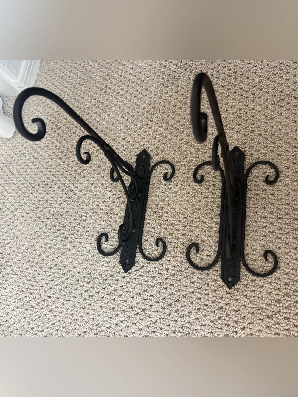Decorative Black Wrought Iron Wall Hook Pair